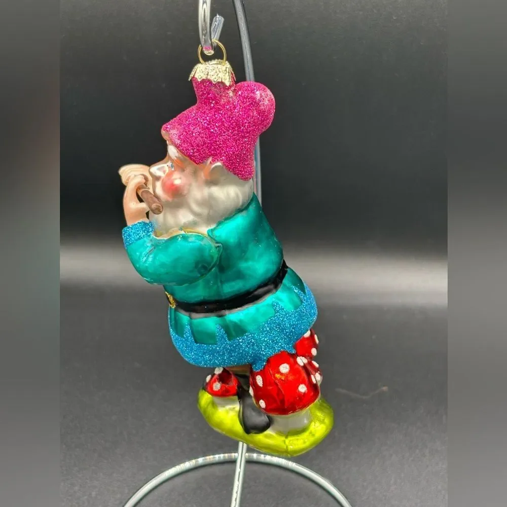 2 Glass Target Christmas Gnome Ornaments Playing Violin and Flute Musical Whimsy